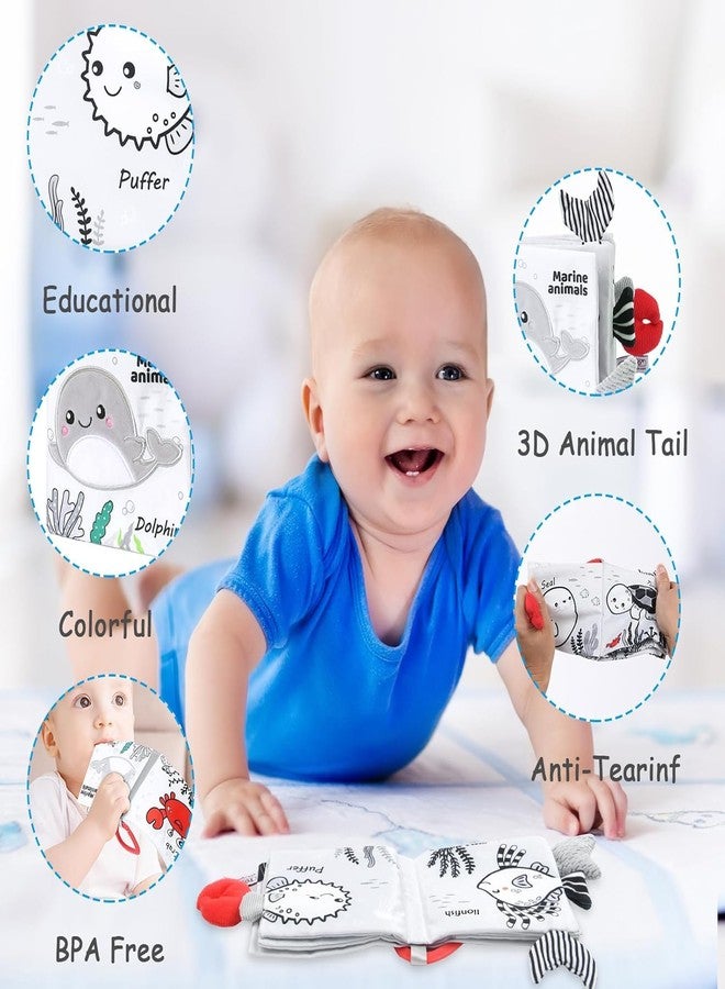 BeFunky لعبة كتب الأطفال من بي فانكي للأطفال من عمر 0 إلى 18 شهرًا، لعبة كتب حسية ناعمة للأطفال حديثي الولادة، كتب قماشية عالية التباين للمس والشعور مع صفارة، هدية ألعاب استحمام لتنمية المهارات المبكرة (حيوانات بحرية) - Image 4